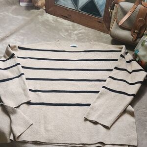 Mayoral Tan Crew Neck Sweater With Black Stripes